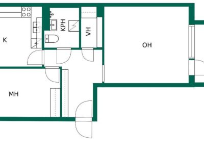 Valoisa kaksio parvekkeella